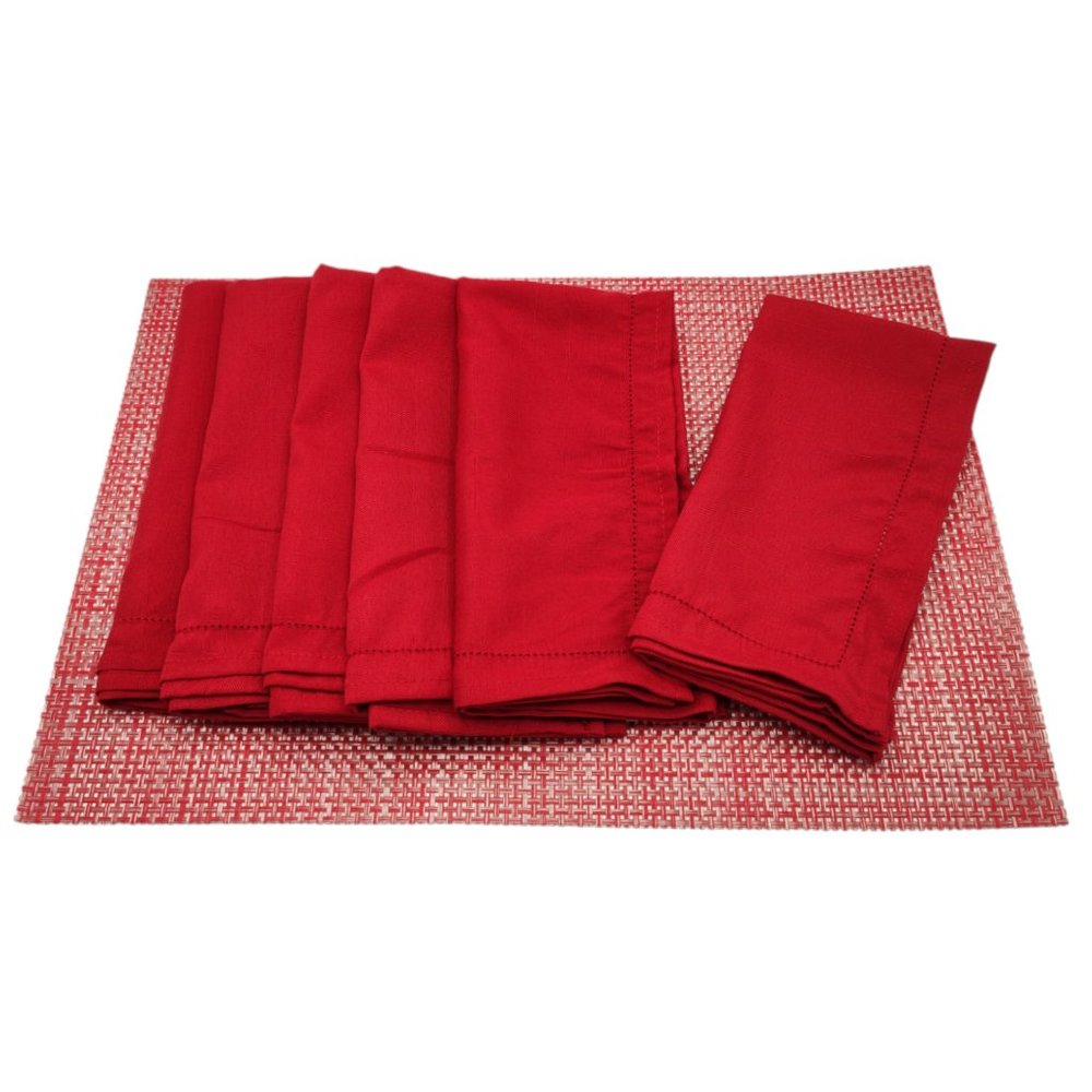 Laura Ashley Set of 6 Red Polyester Blend 19" Square Hemstiched Napkins - New